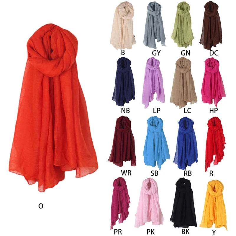 High Quality 652F Women Solid Color Scarfs Large Long Lightweight Headscarf Linen Sheer Shawl Wrap