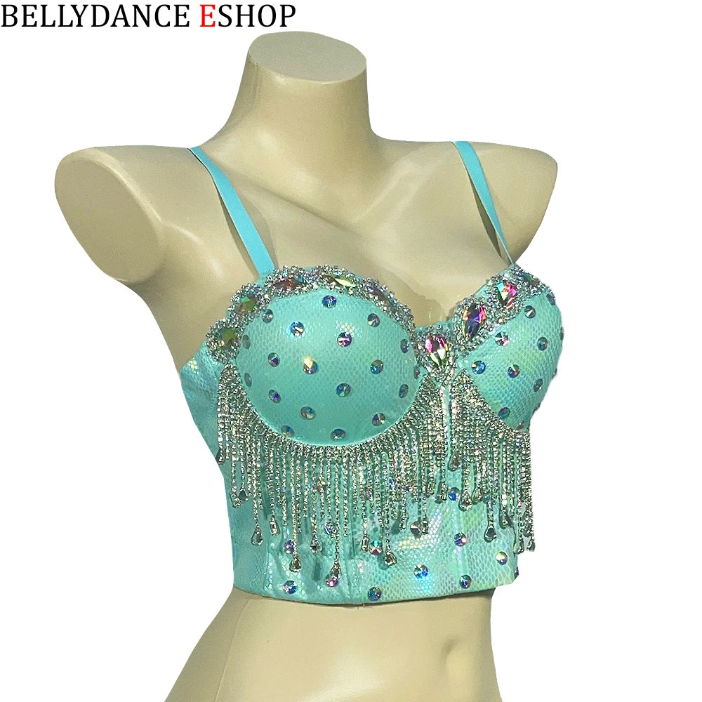 dancers  
New Women's Nightclub Partywear Pole Dancing Costume Rave Bra Corset Top Camis Rhinestone Inlay Bras Crop Tops Women Push Up Bra