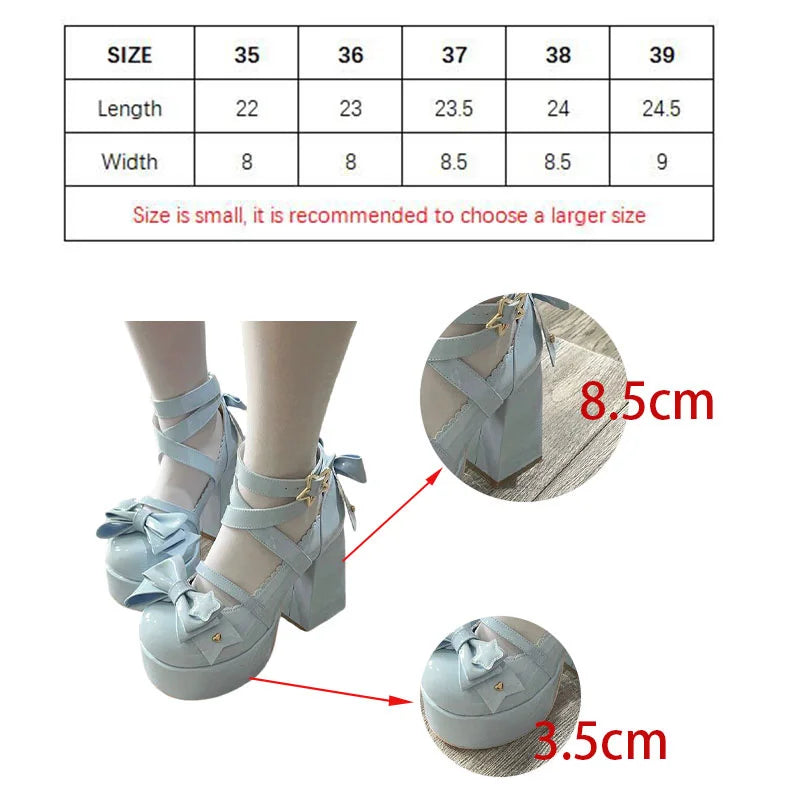 WOMEN SANDALS Lolita Shoes Women Mary Janes High Heels Shoes Chunky Sandals Summer Fashion Retro Bow Party Platform Pumps