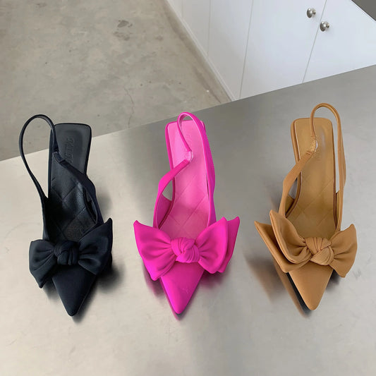 WOMEN SANDALS Summer Brand Women Slingback Sandals Heeled Shoes Fashion Bow-knot Pointed Toe Slip on Ladies Elegant Dress Pumps Shoes