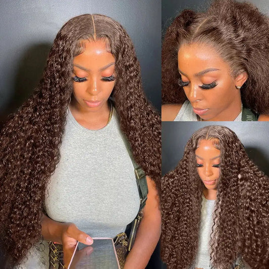 Hair Extensions and Wigs
Chocolate Brown Deep Wave Human Hair Wig 30 Inch Transparent Lace Frontal Wigs For Women 13x6  Lace Front Water Curly Wave Wig