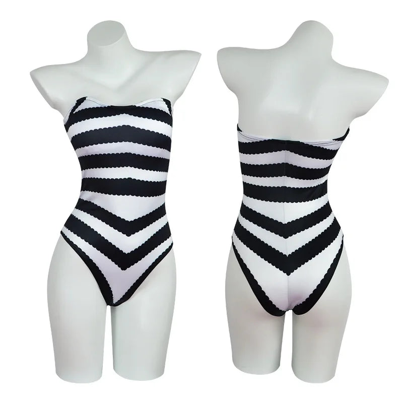 Exotic 
Sexy Summer Girls Vintage Black White Striped Swimwear New Movies Barbi Cosplay Costume Mother Daughter Matching Swimsuit Barbie