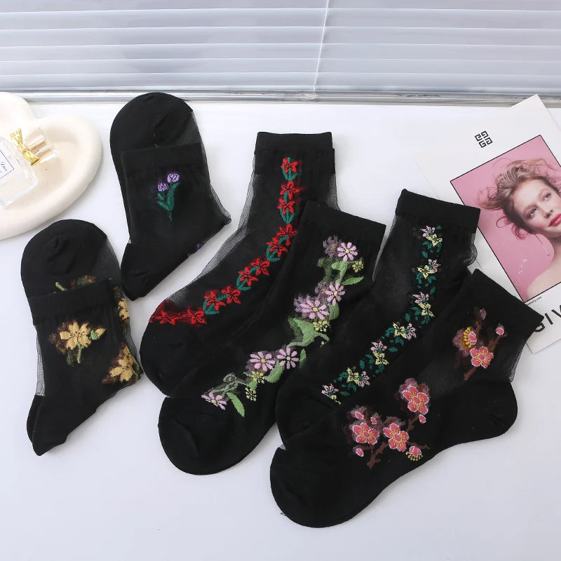 Stockings 
6 Pairs of Ultra-Comfy Luxurious Floral Lace Socks - 3D Textured, Non-slip Mid Tube Design, Breathable Womens Stockings & Hosier