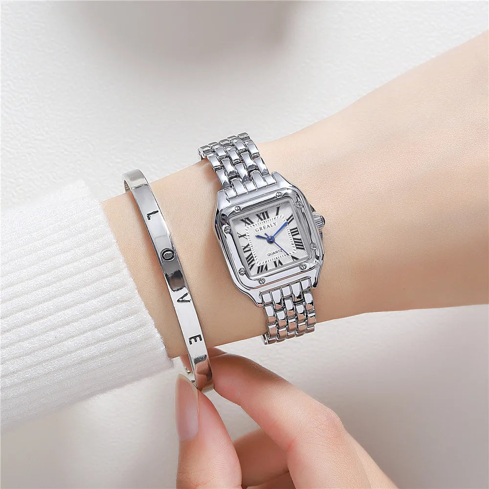 Women Watch Fashion Square Watches Gold Alloy Strap 2024 Luxury Ladies Quartz Wristwatches Qualities Female Roman Scale Clock