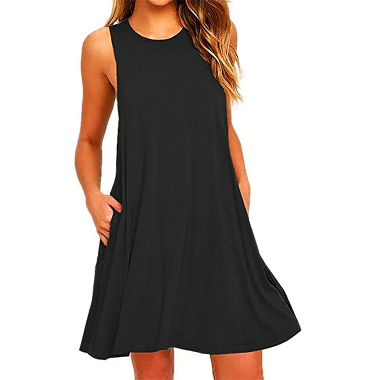 Knitted-Dress Summer Casual Swing T-Shirt Dresses Beach Cover Up