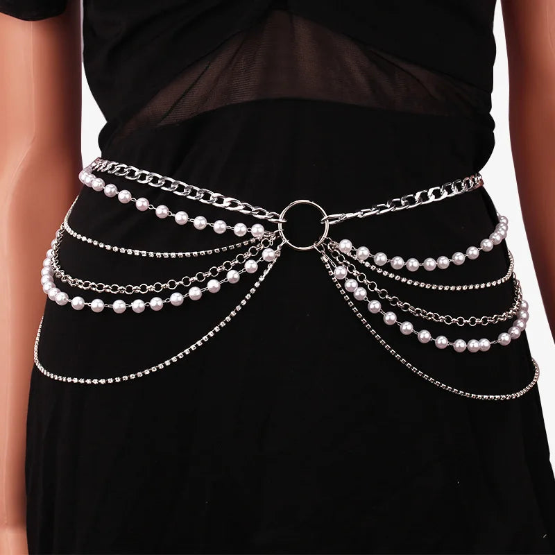 Waist Chain fashion women waist chain pearl chains multi layer body chain