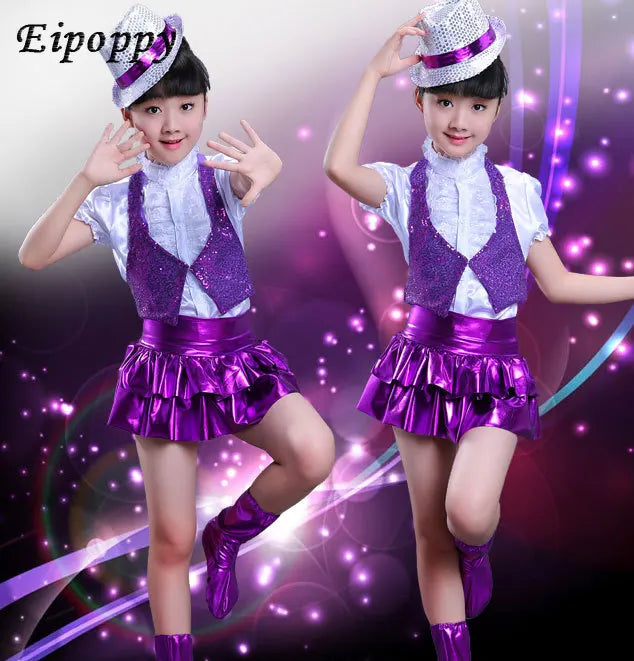 dancers  
New children's jazz dance costumes children's modern dance hip-hop show clothes girls sequins jazz dance suits