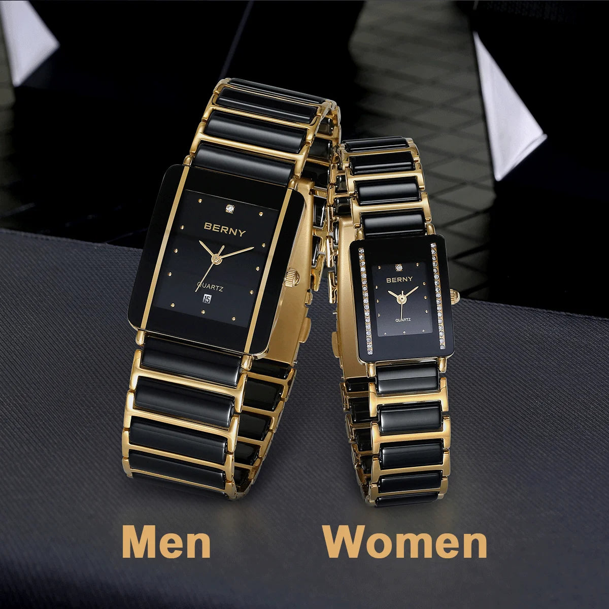 Women Watch BERNY Ceramics Quartz Women Watch Fashion Rectangle Men/Women Wristwatch Bracelet Luxury Diamon Gold Couple Watches Gift Watches