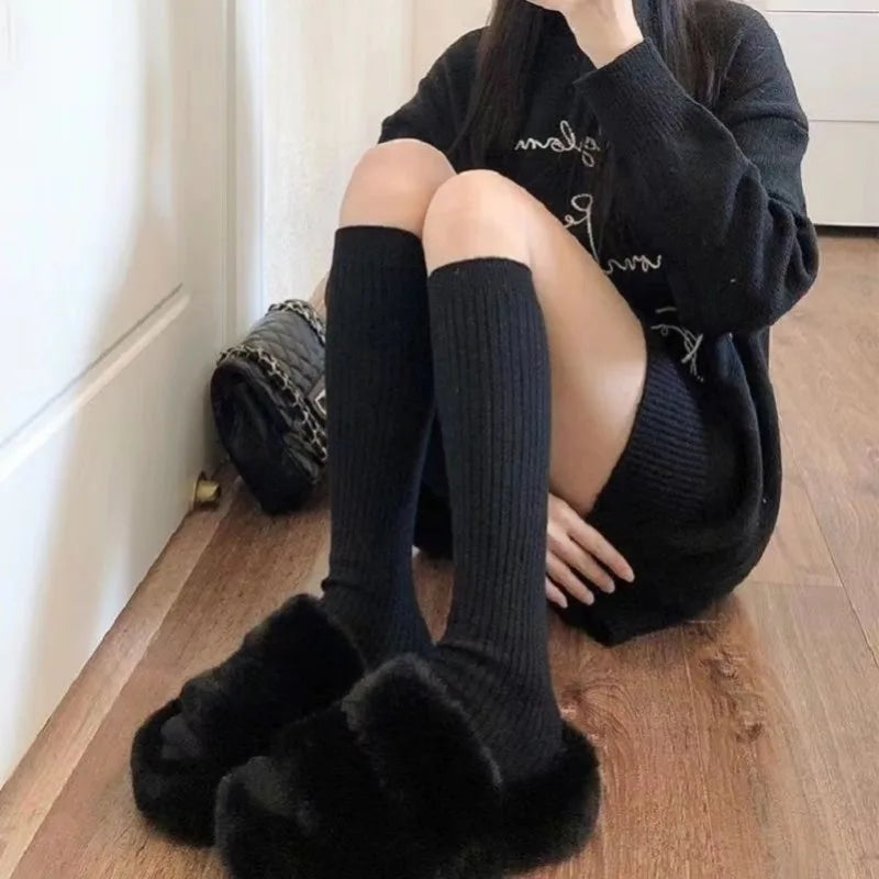 Stockings 
Knitting Cotton Long Socks Women Stockings Autumn Winter Warm Thigh High Stockings Ladies Girls Fashion Solid Knee Socks Women