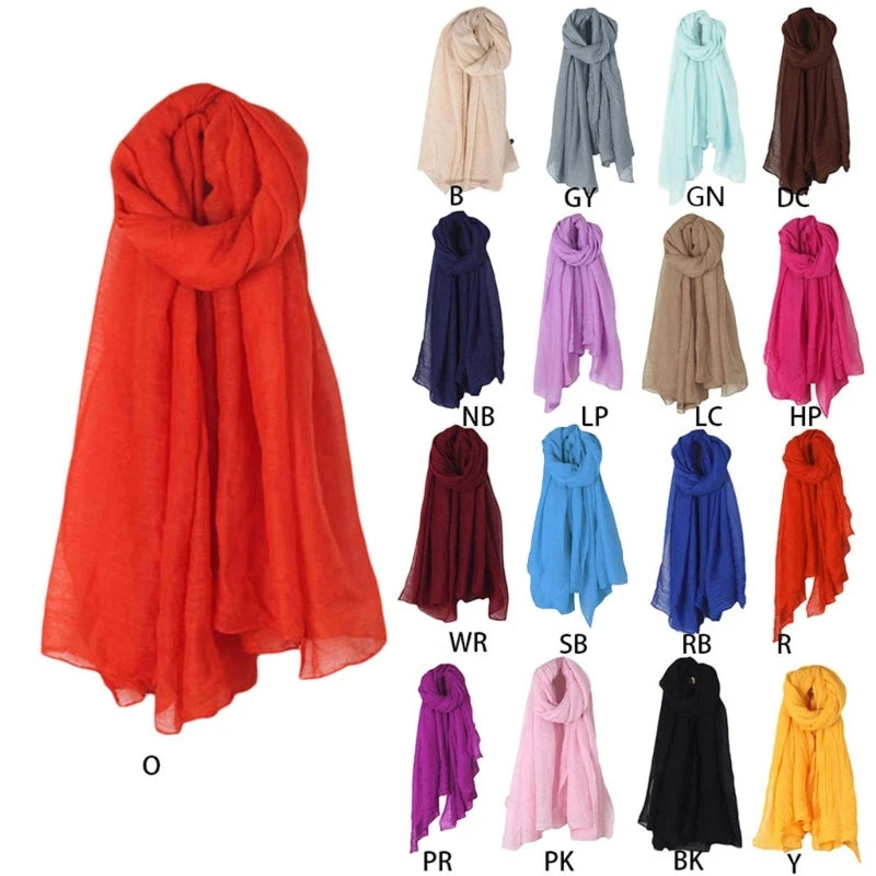 High Quality 652F Women Solid Color Scarfs Large Long Lightweight Headscarf Linen Sheer Shawl Wrap