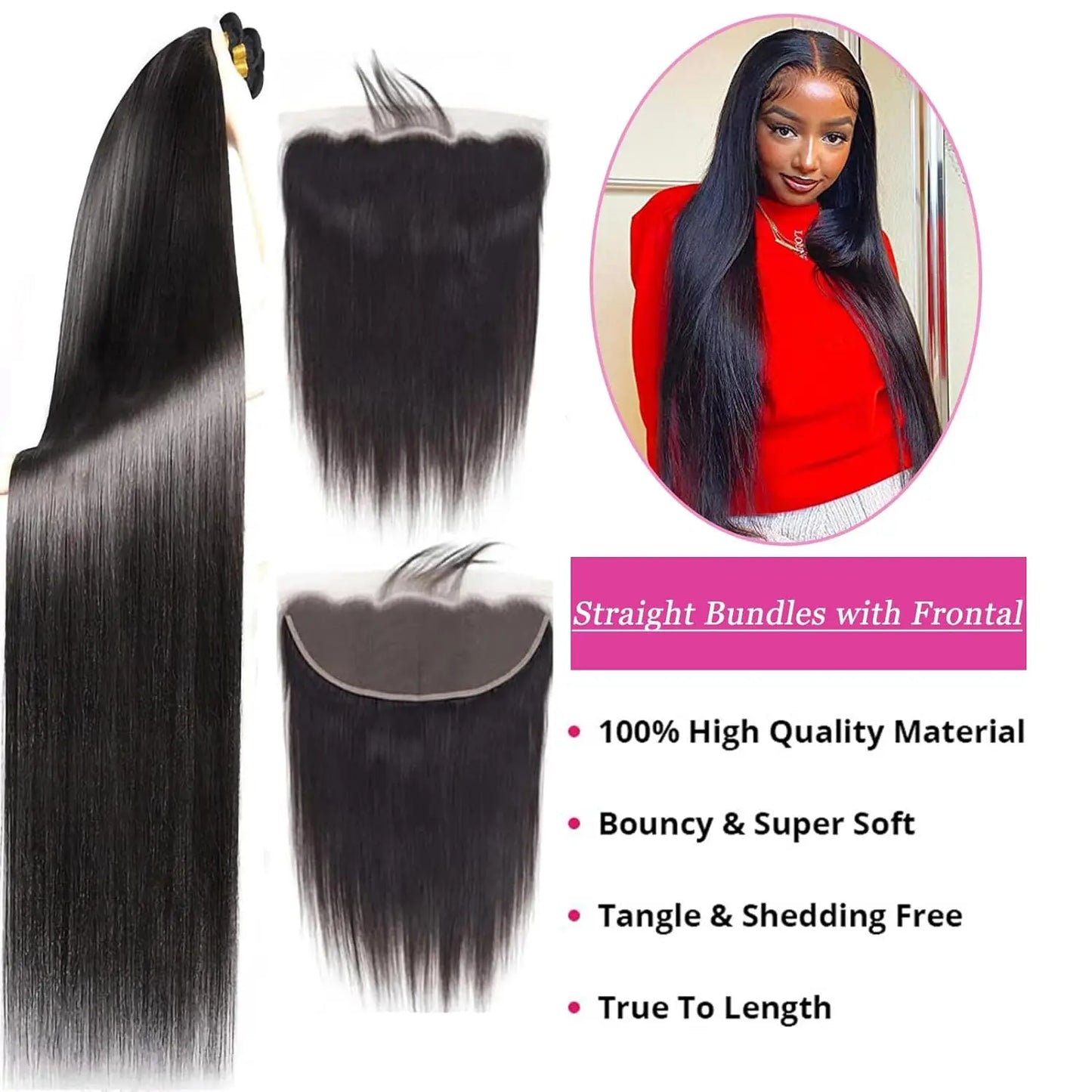 Hair Extensions and Wigs
Bundles with Frontal Natural Straight Brazilian Virgin Human Hair 3 Bundles with 13x4 HD Lace Frontal 100% Remy Human Hair Weave