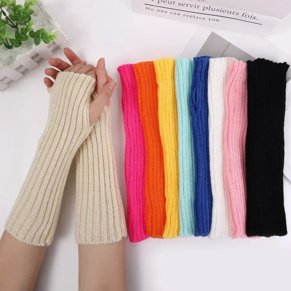 High Quality Long Fingerless Gloves Women Mitten Winter Arm Warmer Knitted Arm Sleeve Fashion Casual Soft Girls Clothes Punk Gothic Gloves