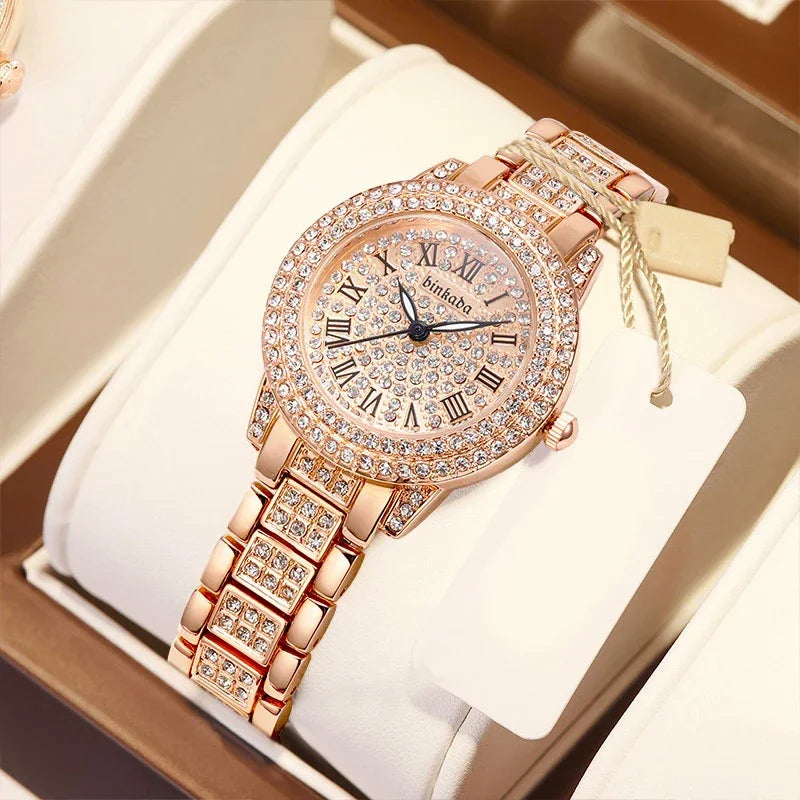 Women Watch  Full Diamond Top Luxury Brand Quartz Steel Watches For Ladies Punk Elegant Zircon Crystal Fashion Wristwatch Clock