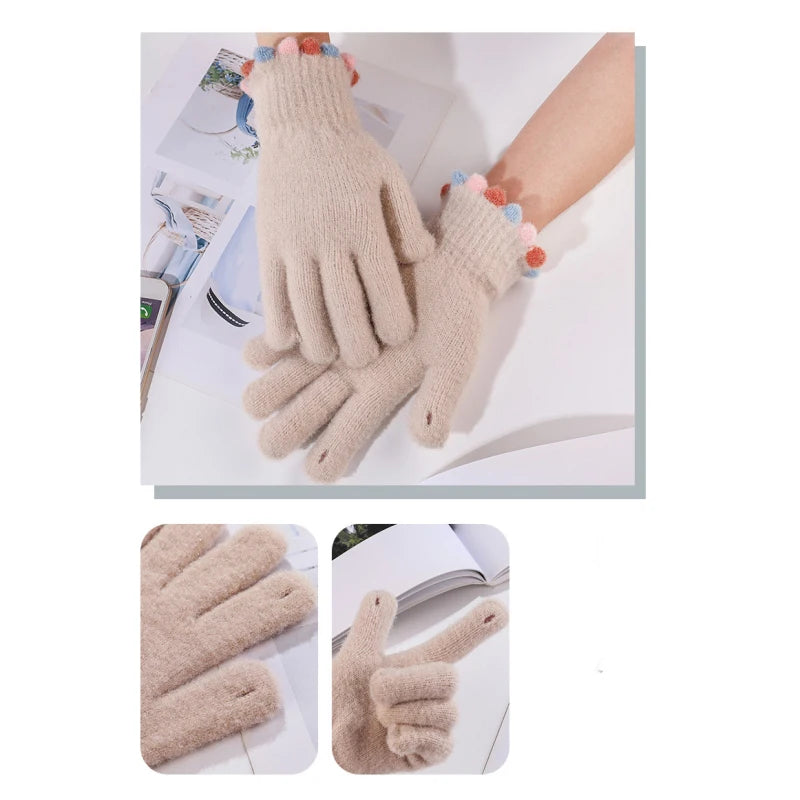 High Quality Autumn Winter Women Keep Warm Touch Screen Knitting Gloves Thick Simple Style Cute Lovely Sweety Elasticity Windproof