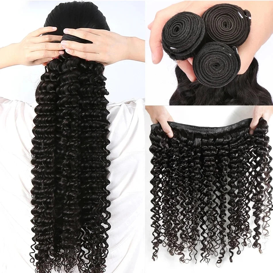 Hair Extensions and Wigs
30 32 Inch Deep Wave Human Hair 3 4 Bundles Brazilian Remy Weave Extensions Curly Unprocessed Human Hair Extensions