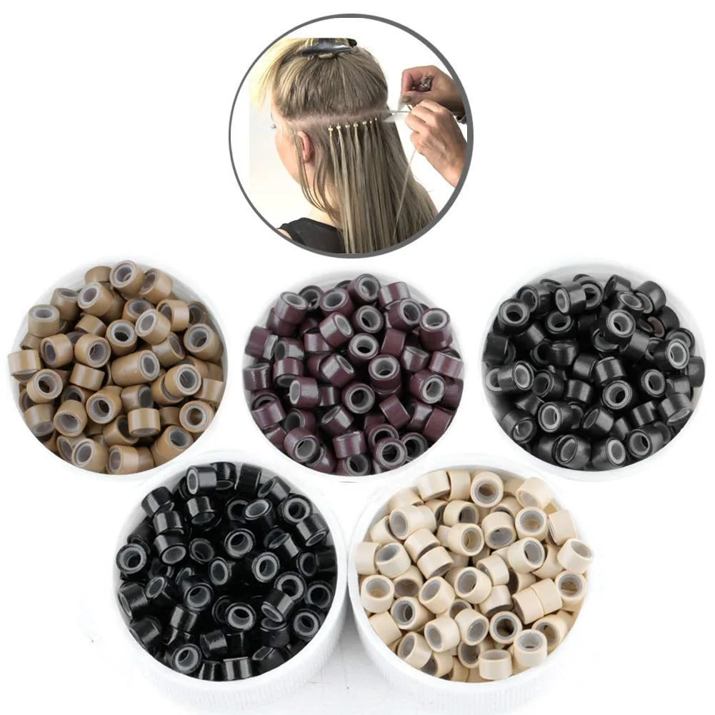 Hair Extensions and Wigs
500pcs Hair Extension Micro Rings Links Beads, 5mm Silicone Lined Beads For Hair Extensions Tool