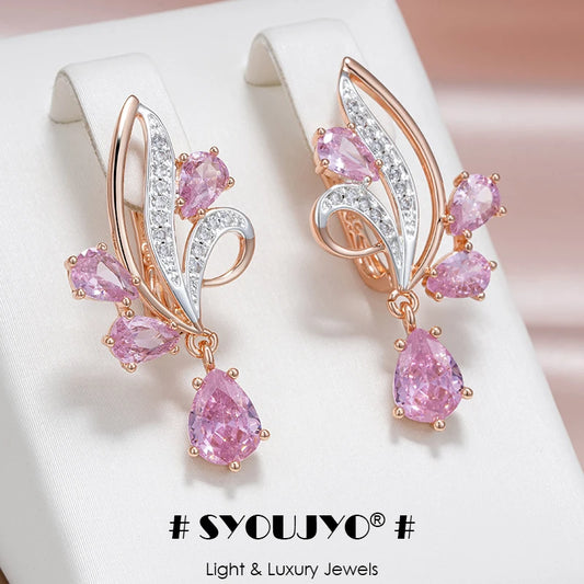 Earring  SYOUJYO Shiny Water Drop Natural Zircon Long Dangle Earrings For Women 585 Rose Golden Silver Color Luxury Jewelry