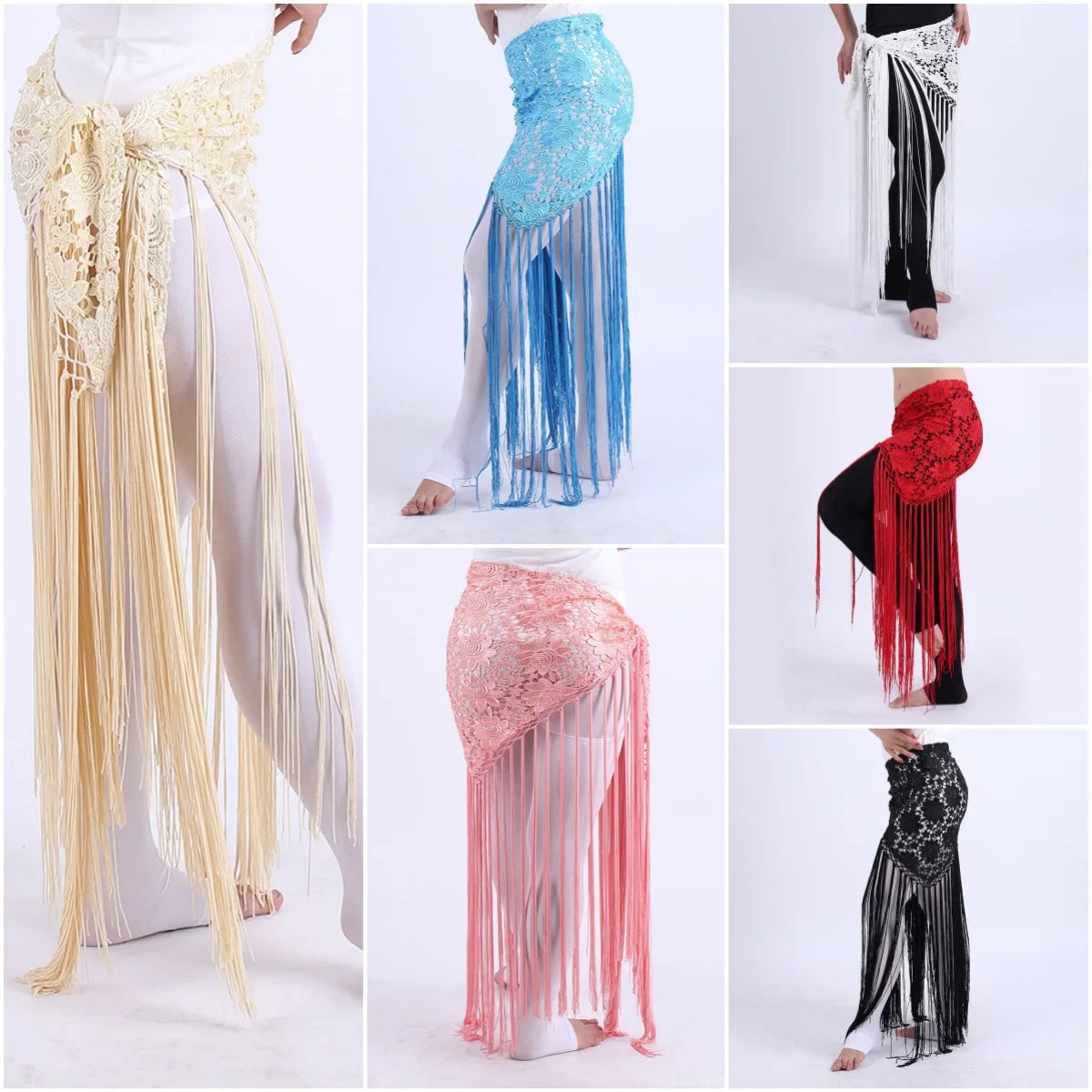 dancers  
Lace Tassel Red Triangle Scarf Hip Scarf Performance Practice Waist Scarf Performance Belly Dance Waist Chain Water-soluble