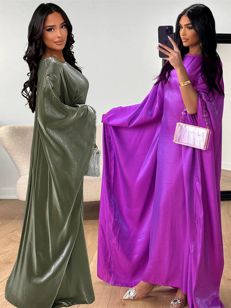 Batwing Butterfly Satin Shimmer Abaya Dubai Luxury Muslim Maxi Kaftan Dresses Abayas For Women Kebaya Caftan Robe Femme Vestidos