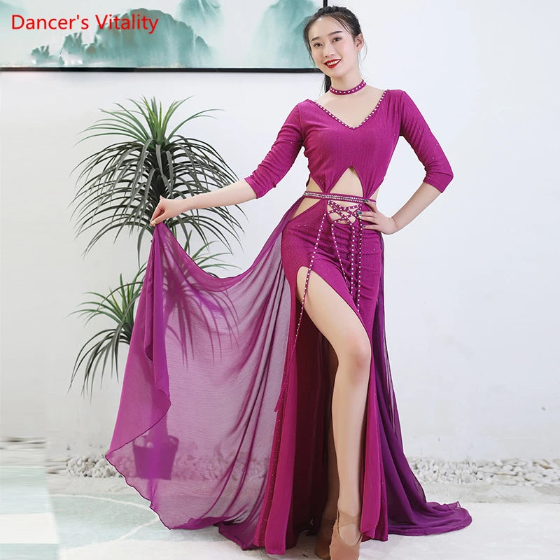 dancers  
Belly Dance Performance Dresses for Women Bellydancing Competition Clothes Set Female Oriental Dance Practice Clothing Dress M,L