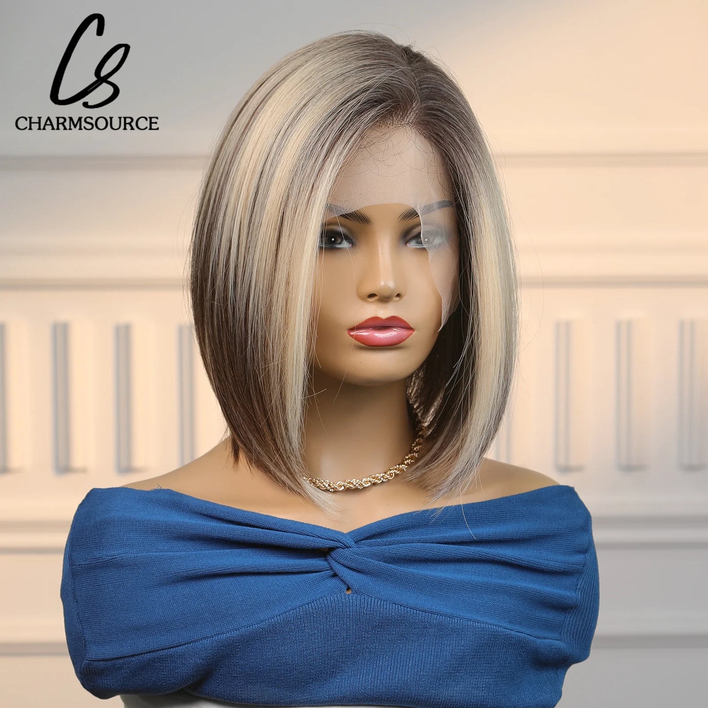 Hair Extensions and Wigs
Short Blonde Brown Lace Frontal Synthetic Wig Simulation of Human Hair 13x4 Straight Bob Wig Cosplay Use Daily Wigs For Women