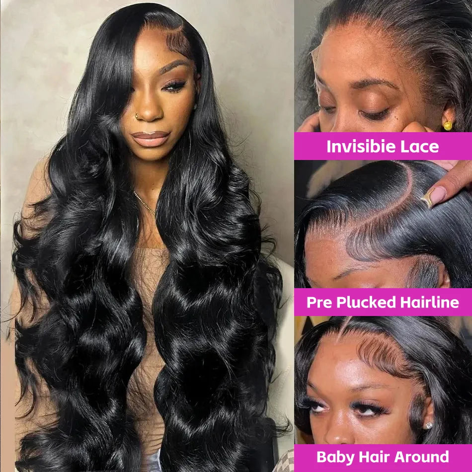 Hair Extensions and Wigs
30 34Inch Body Wave 13x4 HD Transparent Lace Frontal Wigs 250 Density 100% Human Hair Water Wave Lace Front Wig Pre Plucked