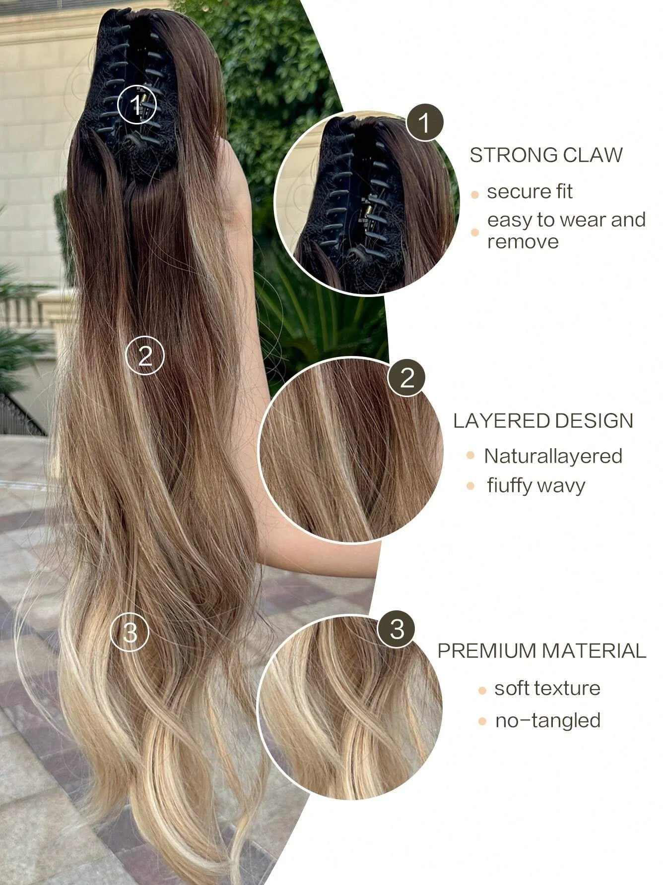 Hair Extensions and Wigs
Claw Ponytail Extension wave curly Hair Accessories 24 Inch Long Natural Wave Heat Resistant Fiber Synthetic Ponytail Hairpiece