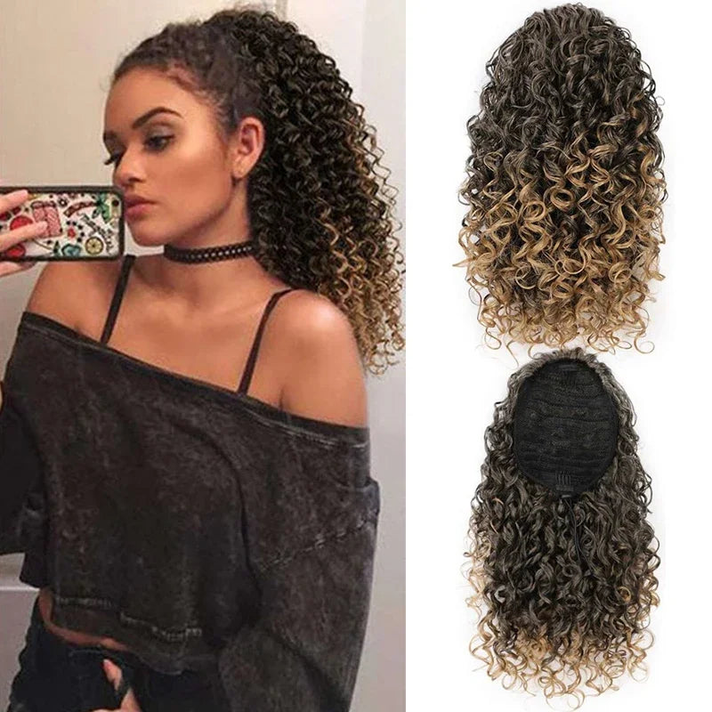 Hair Extensions and Wigs
Short Afro Curly Drawstring Ponytail Extensions 14 Inch Kinky Curly Hairpiece Fake Tail Ombre Synthetic Curly Fasle Horse Tail