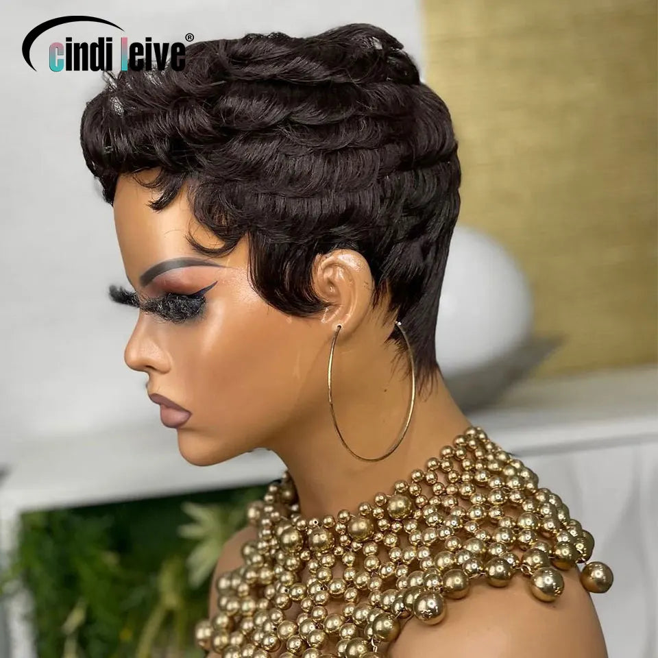 Hair Extensions and Wigs
Curly Pixie Cut Short Wigs For Black Women Natural Black Glueless Wig Peruvian Remy Human Hair Bob Full Machine Made Wigs 150%