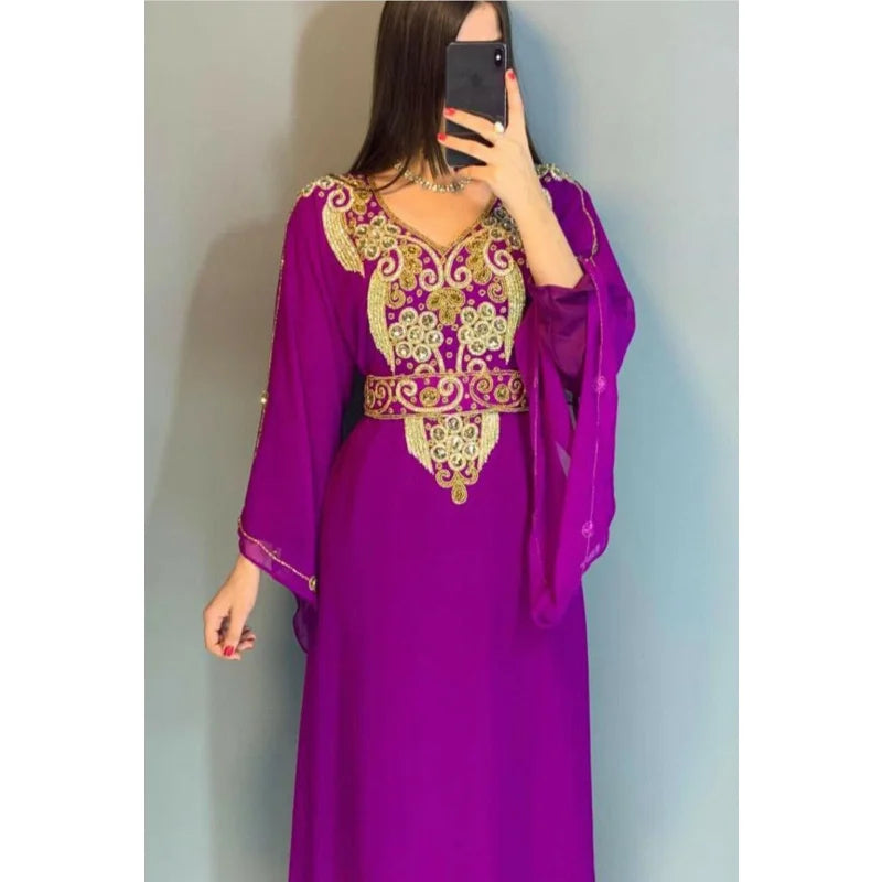 India and Pakistan Clothing 
Yellow African Clothing Morocco Formal Beaded Farasa Dress Abaya Women's Dubai Long Shirt European and American Fashion Trends