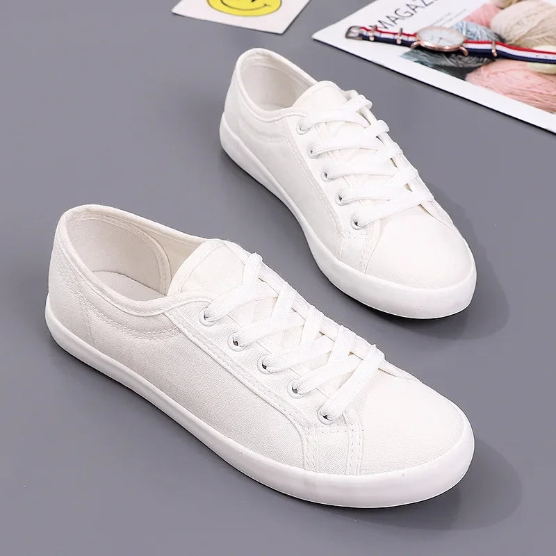 canvas shoes Unisex White Canvas Shoes Casual Summer Vulcanized Shoes Lace-up Students Cloth Shoe Women's Flats Sneakers Women Board Shoes