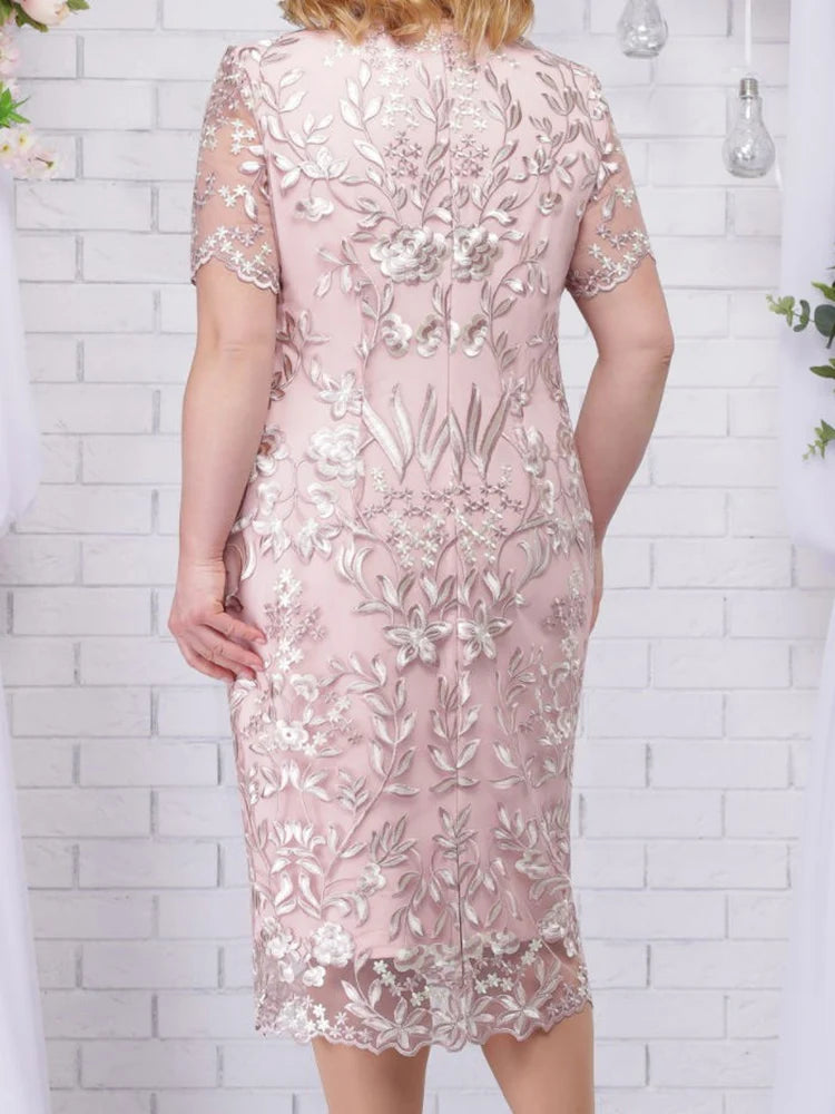 Plus Size 4xl 5xl  Summer Dresses for Wedding Guest Women's Short Sleeve Lace Floral Elegant Bodycon Formal Party Dresses