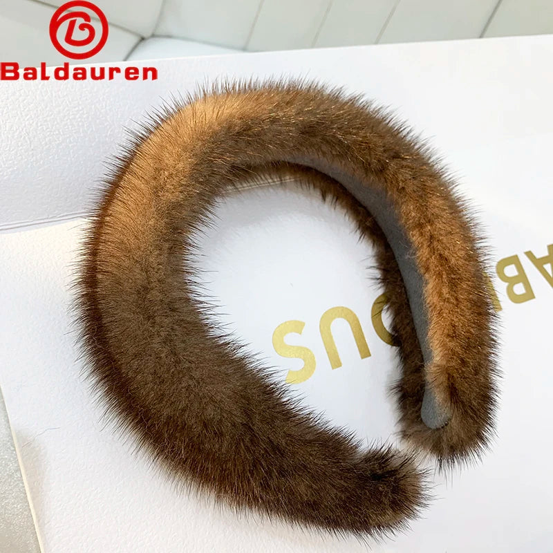 Elegant Look Hot Sale Women Luxury winter 100% Real Mink Fur Headbands High Quality Real Fur Hair Band Lady Fashion Hair Hoop Furry Gift