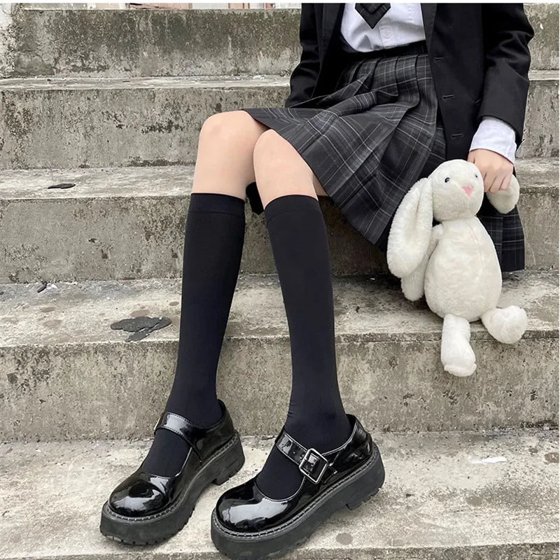 Stockings 
Solid Color Black White Long Socks Stockings JK Japan Style School Girls Thigh High Stockings Lolita Kawaii Cute Knee High Socks