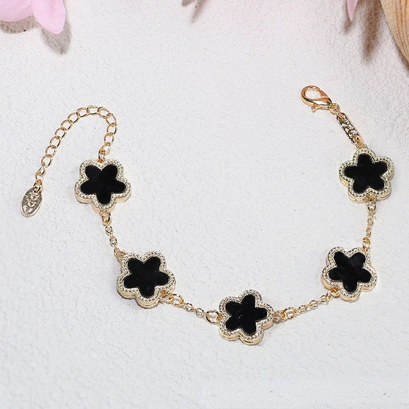 Bracelets Luxury Woman New Luxury Gold Plated Five Flower Charm Bracelet for Women Gift High Quality Colorful Clover Jewelry Birthday Girls Gifts