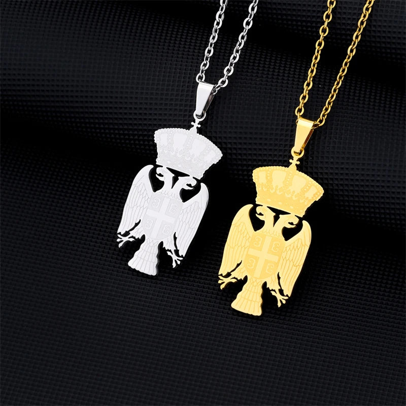 Necklaces Women New Serbia Eagle Pendant Necklaces for Women Men Silver Color/Gold Color Stainless Steel Srbija Charm Jewelry Serbian Gifts