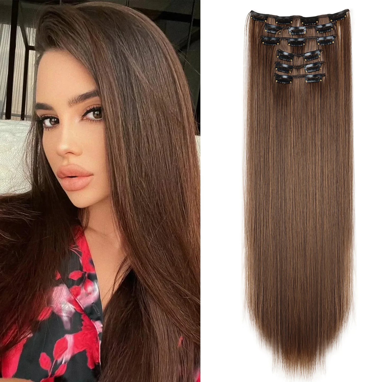 Hair Extensions and Wigs
24Inch 16 Clips in Hair Extensions Long Straight Hairstyle Synthetic Blonde Black Hairpieces Heat Resistant False Hair Daily Use