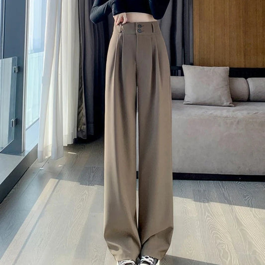 pants Women’s Wide Leg Pants Women Korean Style High Waist Black Trouser Office Ladies Fashion Loose Grey Suit Trousers Streetwear