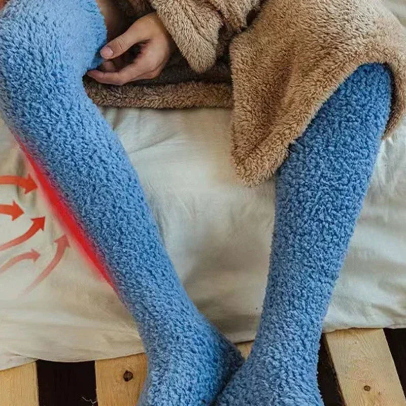 Stockings 
New Soft Coral Fleece Stockings Women Winter Solid Color Warm Thigh High Stockings Home Keep Warm Over Knee High Long Socks