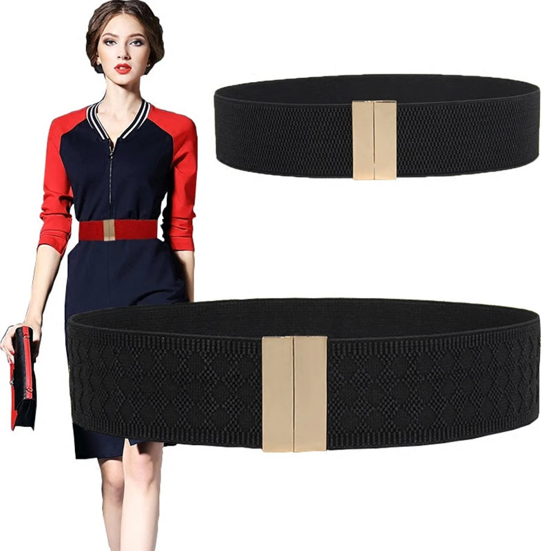 Belts Fashion Women Elastic Band Wide Belts Simple Down Coat Waist Belt Female Buckle Black Strap Dress Decoration Accessories Ladies