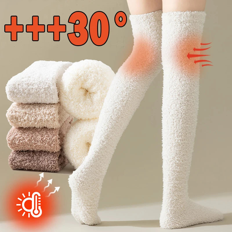 Stockings 
New Soft Coral Fleece Stockings Women Winter Solid Color Warm Thigh High Stockings Home Keep Warm Over Knee High Long Socks