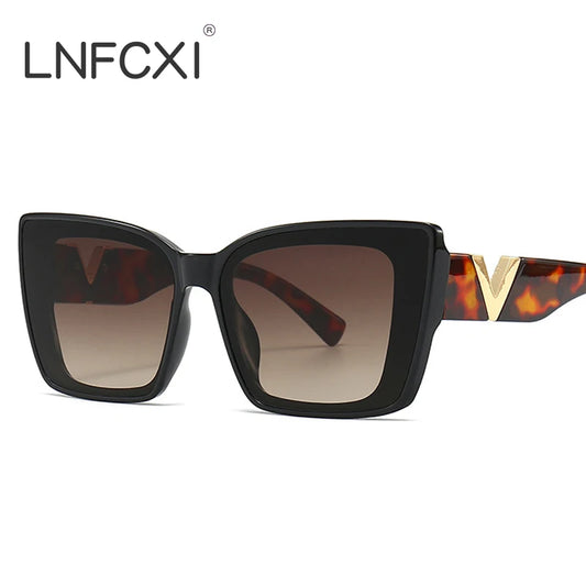 Women's Sunglasses LNFCXI Fashion Cat Eye Sunglasses 2023 Vintage Luxury Brand Designer Black Oversized Ladies Sunglasses Square Eyewear UV400