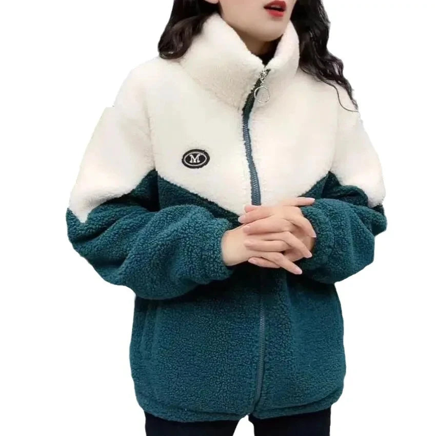 Plus Size Jacket Women Warm Overcoat Colored Thickened Lamb Fleece Long Sleeve Warm Topcoat Quilted Top Autumn Winter Overgarmen Plus Size