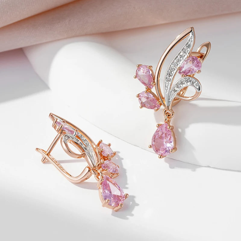 Earring  SYOUJYO Shiny Water Drop Natural Zircon Long Dangle Earrings For Women 585 Rose Golden Silver Color Luxury Jewelry