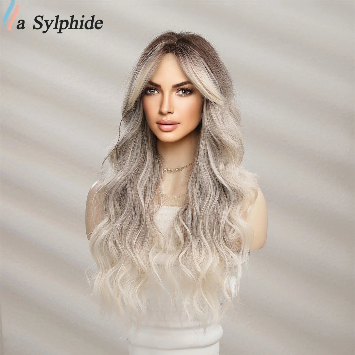 Hair Extensions and Wigs
Long Grey Blonde Wig Synthetic Wig for Women Ombre Blonde Wavy Wig with Bangs Cosplay Daily Party High Temperature Hair