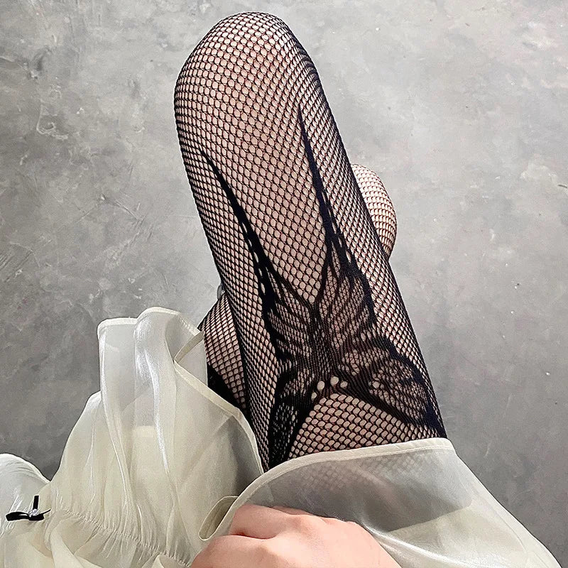 Tights 
New Design Gothic Girls Big Butterfly Fishnet Stockings Retro Hollow Mesh Rose Flower Nylon Tights Net Stocking Pantyhose Women