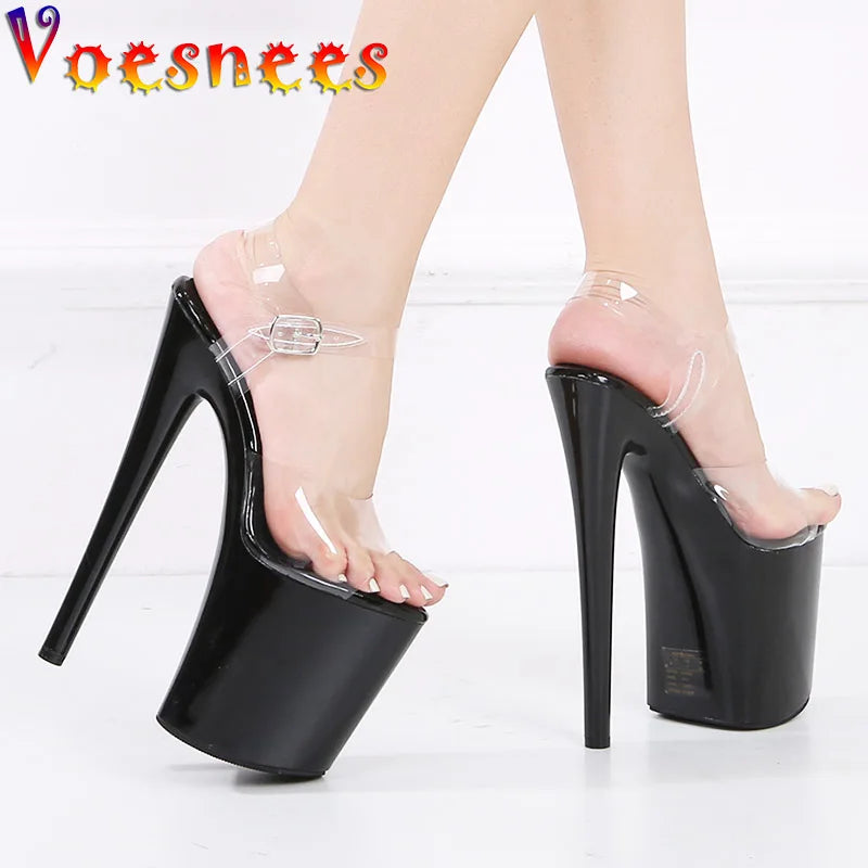 WOMEN SANDALS New Black Waterproof Platform Women's Pumps Summer 20CM High Heel PVC Walk Show Sandals Fashion Club Transparent Stripper Shoes