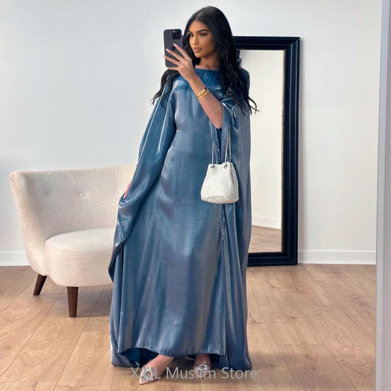 Ramadan Eid Spring Satin Batwing Abaya Dubai Luxury 2024 Muslim Maxi Kaftan Dress Kebaya Caftan Marocain Robe Female For Party