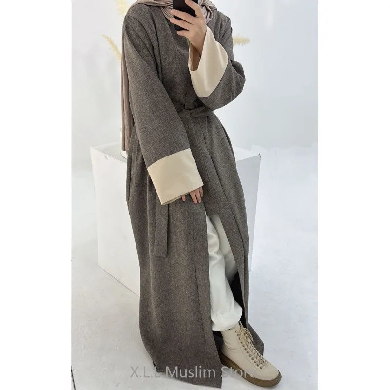 Linen Open Abaya Elegant Kaftan Cardigan Kebaya Islam Dubai 2024 Luxury Prayer Clothes Long Loose Women Robe Clothing With Belt