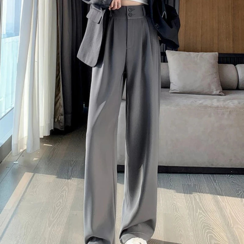 pants Women’s Wide Leg Pants Women Korean Style High Waist Black Trouser Office Ladies Fashion Loose Grey Suit Trousers Streetwear